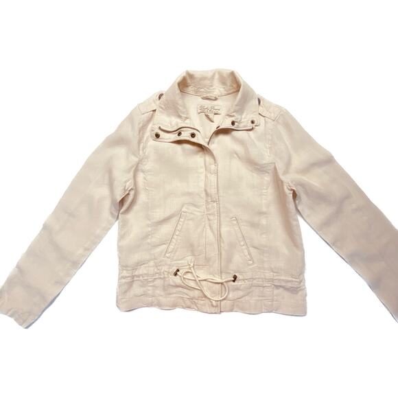Lucky Brand Military Zip-up 100% Linen Drawstring Waist Jacket Beige Women S - Picture 6 of 12